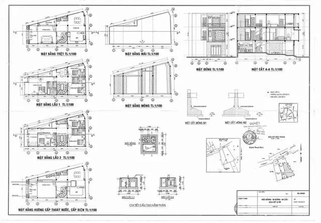 bản vẽ mặt bằng nhà 2 tầng với bố trí phòng ngủ và cầu thang