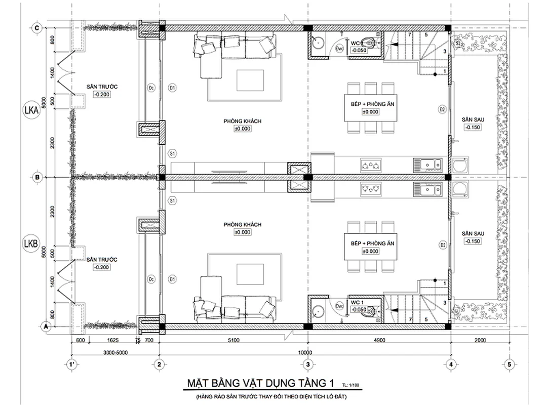 bản vẽ mặt bằng nhà đơn giản thể hiện bố trí không gian sinh hoạt