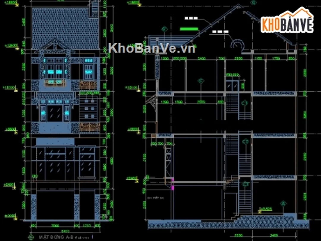 Bản vẽ nhà 5x10m nhà phố 4 tầng full kiến trúc