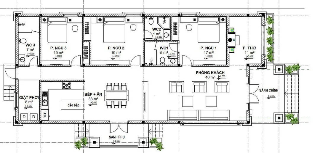 bản vẽ nhà chi tiết với mặt bằng và mặt cắt kỹ thuật