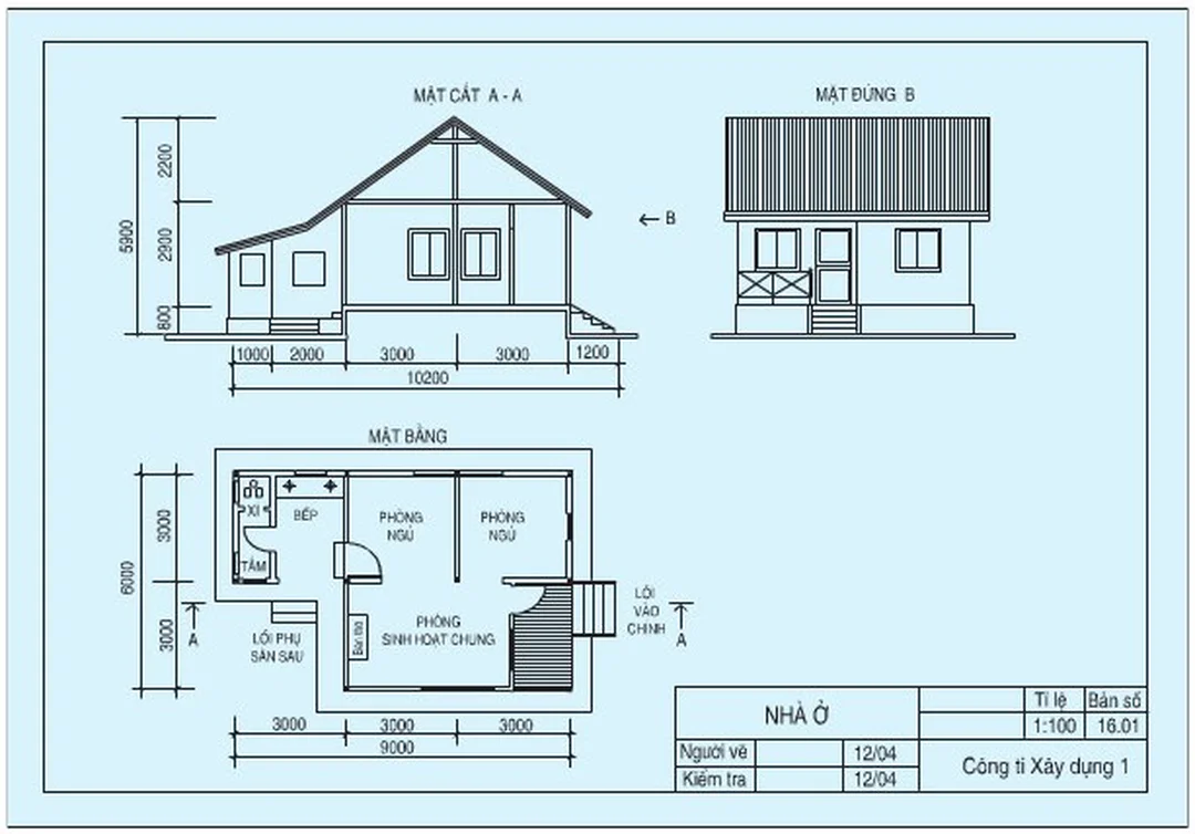 Bản vẽ nhà đơn giản luyện đọc bản vẽ bản vẽ nhà đơn giản dùng để luyện đọc mặt bằng mặt đứng mặt cắt