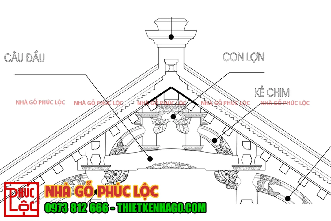 bản vẽ nhà gỗ 3 gian chi tiết cấu kiện vì giữa