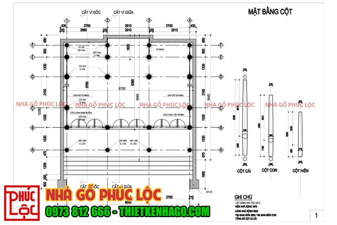 bản vẽ nhà gỗ 3 gian tổng thể phục vụ dự toán thi công