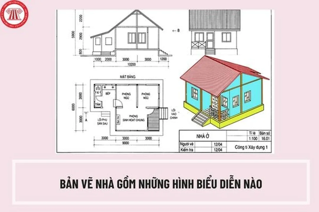 bản vẽ nhà gồm các hình biểu diễn mặt bằng mặt đứng mặt cắt