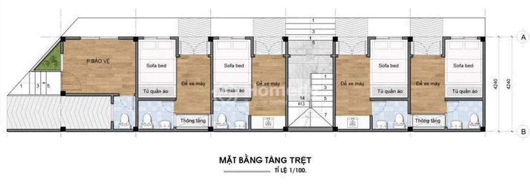 bản vẽ nhà trọ có gác lửng 4 tầng cần kiểm tra PCCC và lối thoát nạn