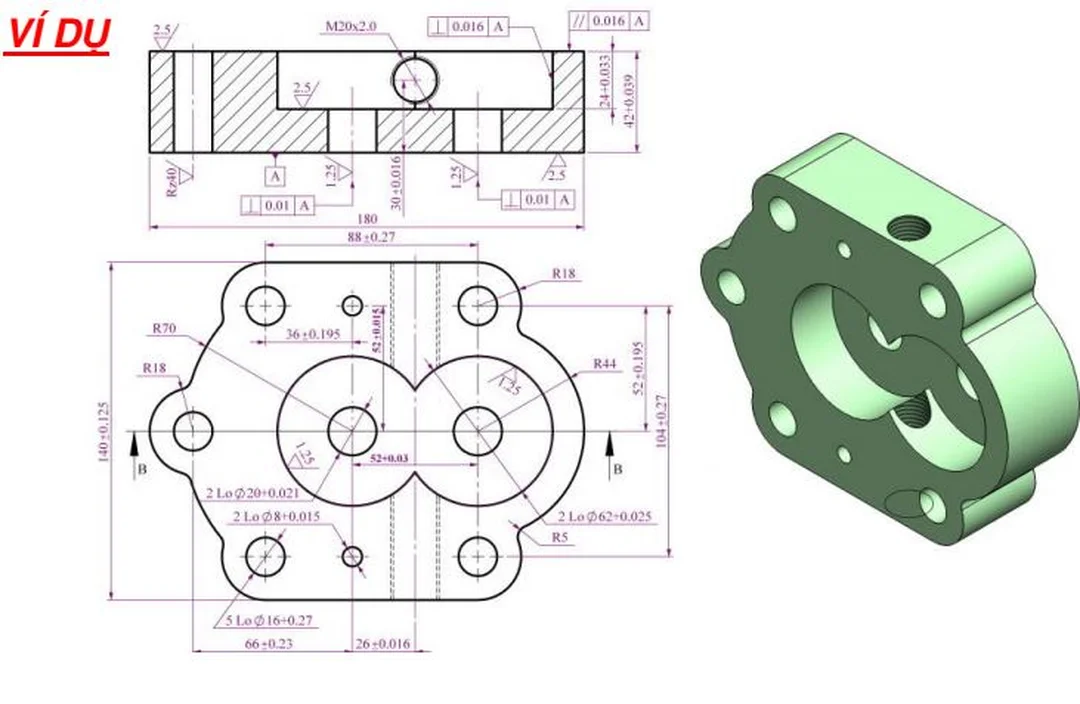 Cách đọc bản vẽ cơ khí với dung sai Cách đọc bản vẽ cơ khí với kích thước dung sai và độ nhám