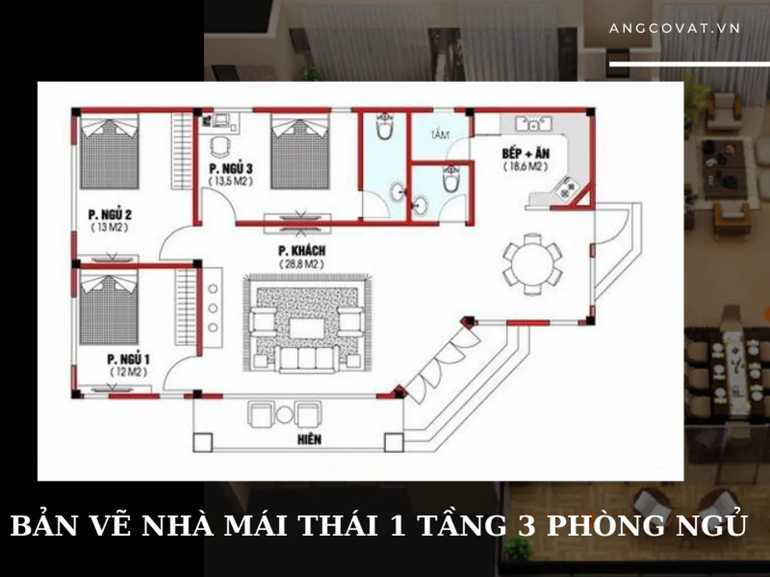 bản vẽ nhà 1 tầng đơn giản phong cách hiện đại