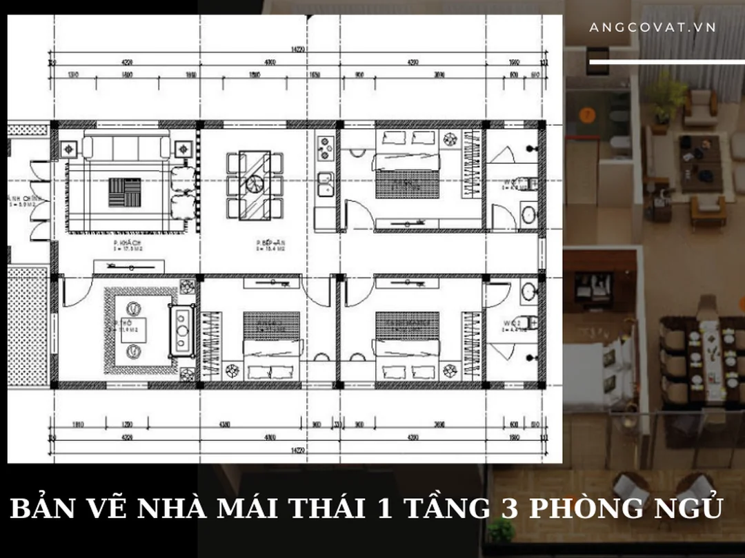 bản vẽ nhà 1 tầng đơn giản phong cách tân cổ điển
