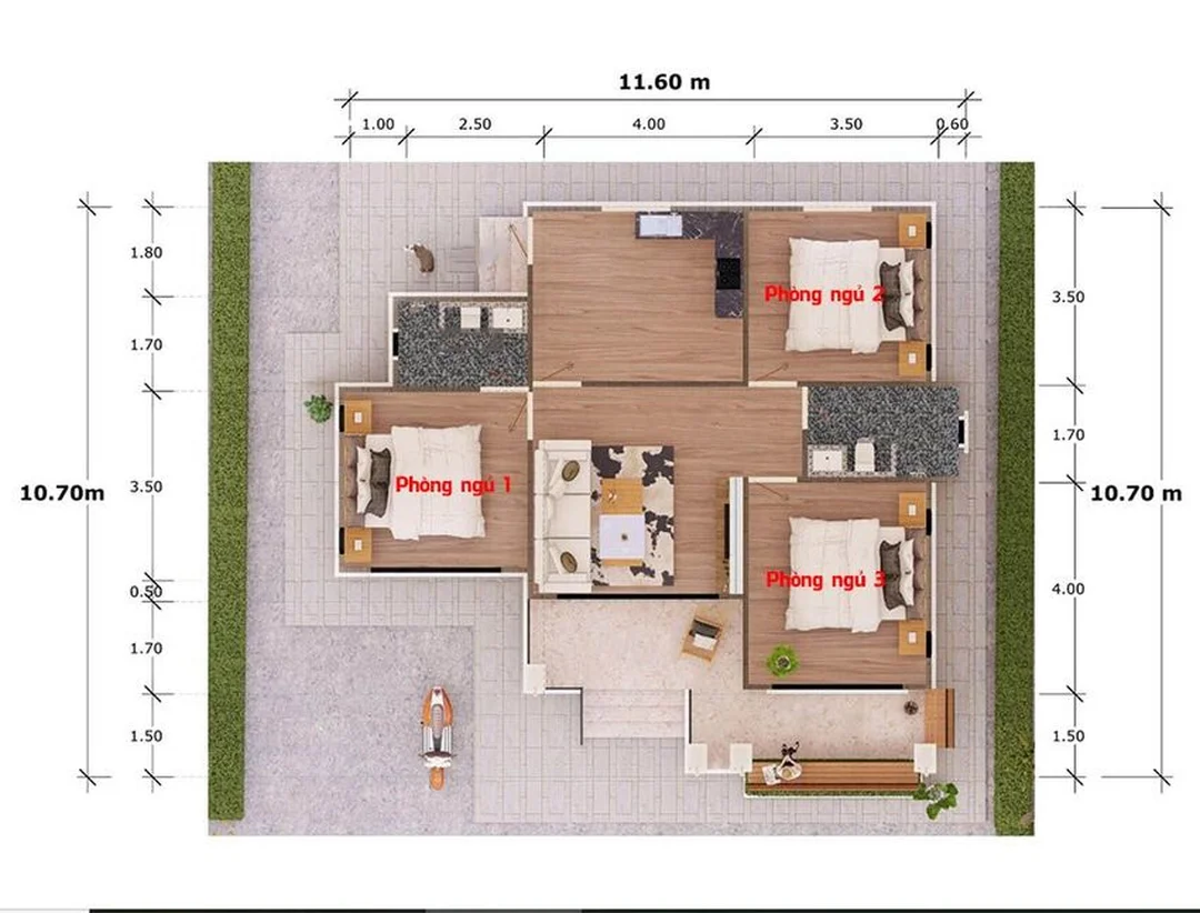 bản vẽ nhà 1 tầng đơn giản với mặt bằng nhà ngang hiện đại
