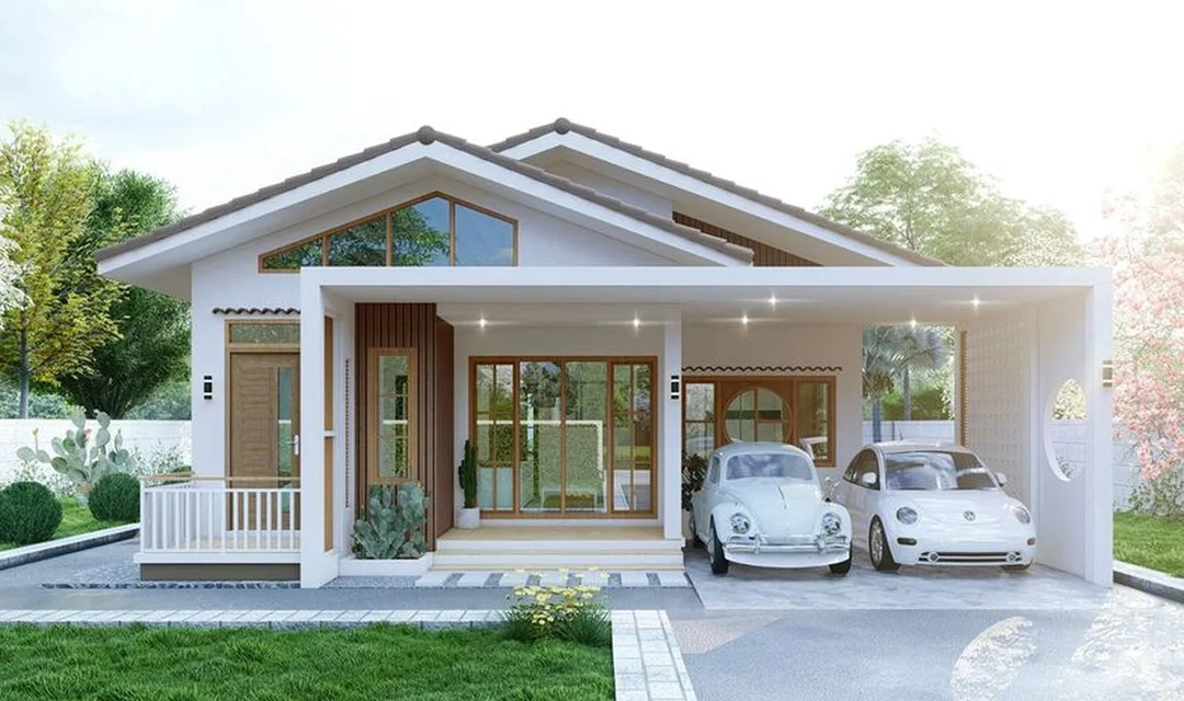 bản vẽ nhà 1 tầng đơn giản với mẫu nhà vườn 3 phòng ngủ