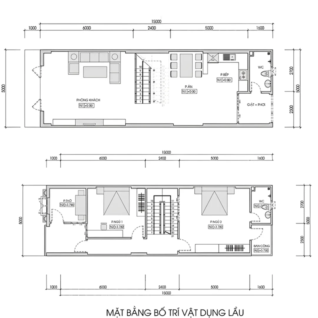 bản vẽ nhà 1 trệt 1 lầu 5x20 - hình minh họa 1