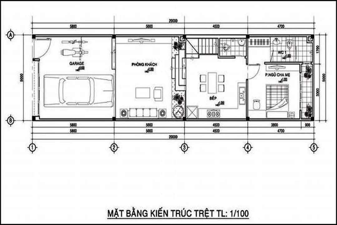 Thiết kế nhà phố 5x20 có tầng lửng tối ưu công năng bản vẽ nhà 1 trệt 1 lửng 1 lầu 5x20 tối ưu công năng