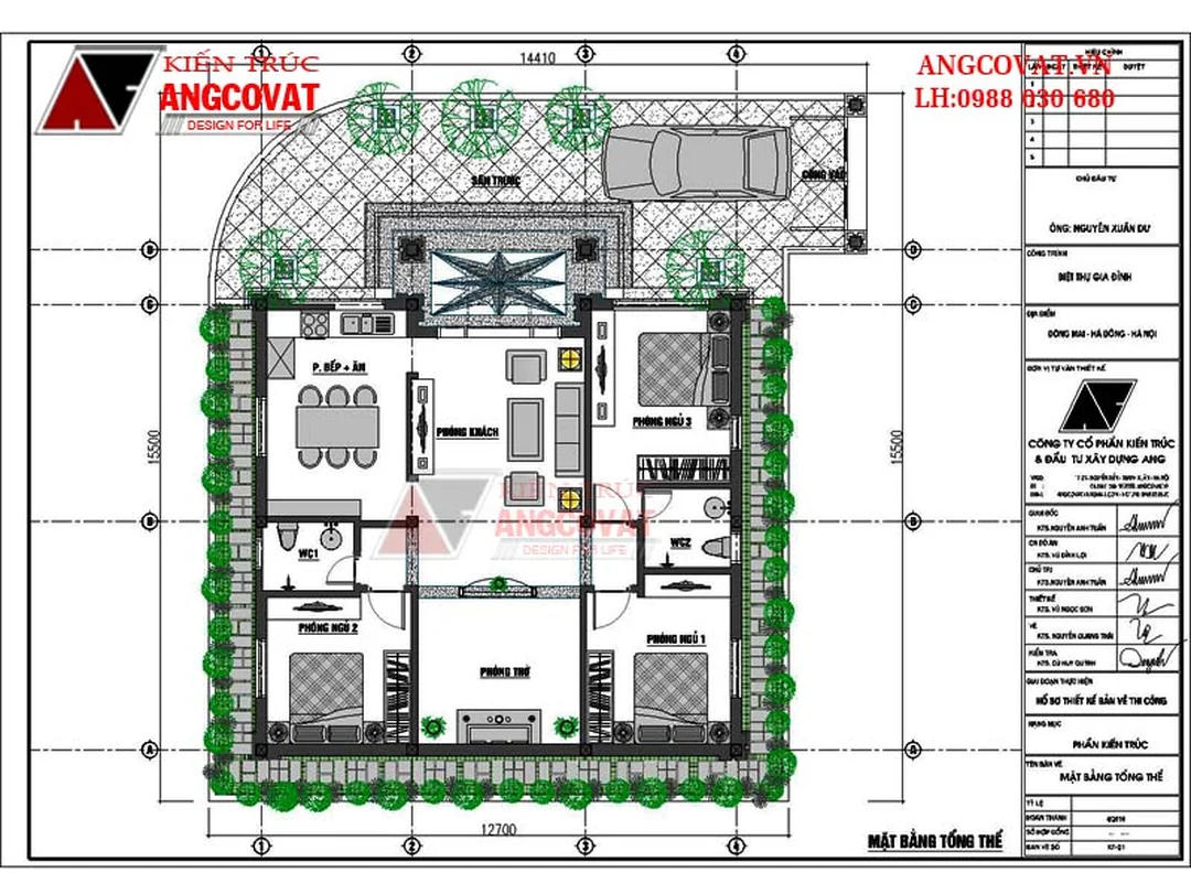 bản vẽ nhà 10x10m cấp 4 ba phòng ngủ