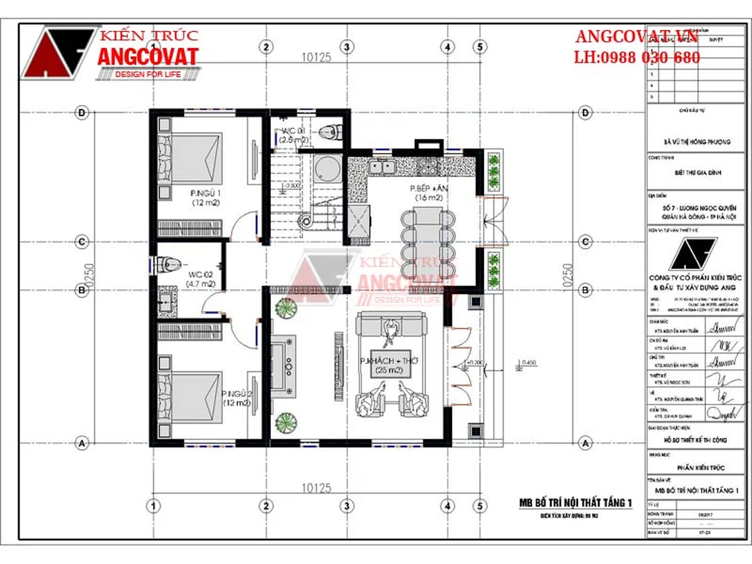 bản vẽ nhà 10x10m công năng tầng 1 mái Thái