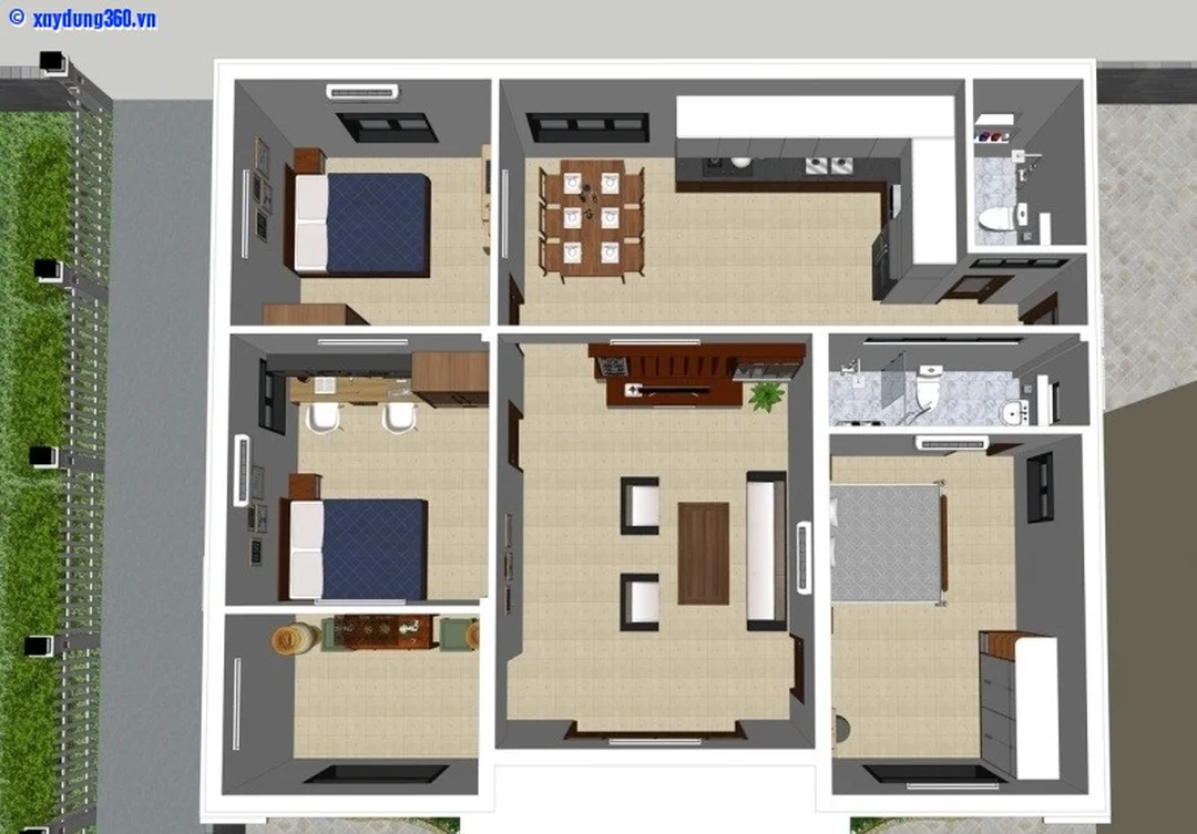 bản vẽ nhà 10x10m mái Nhật một tầng