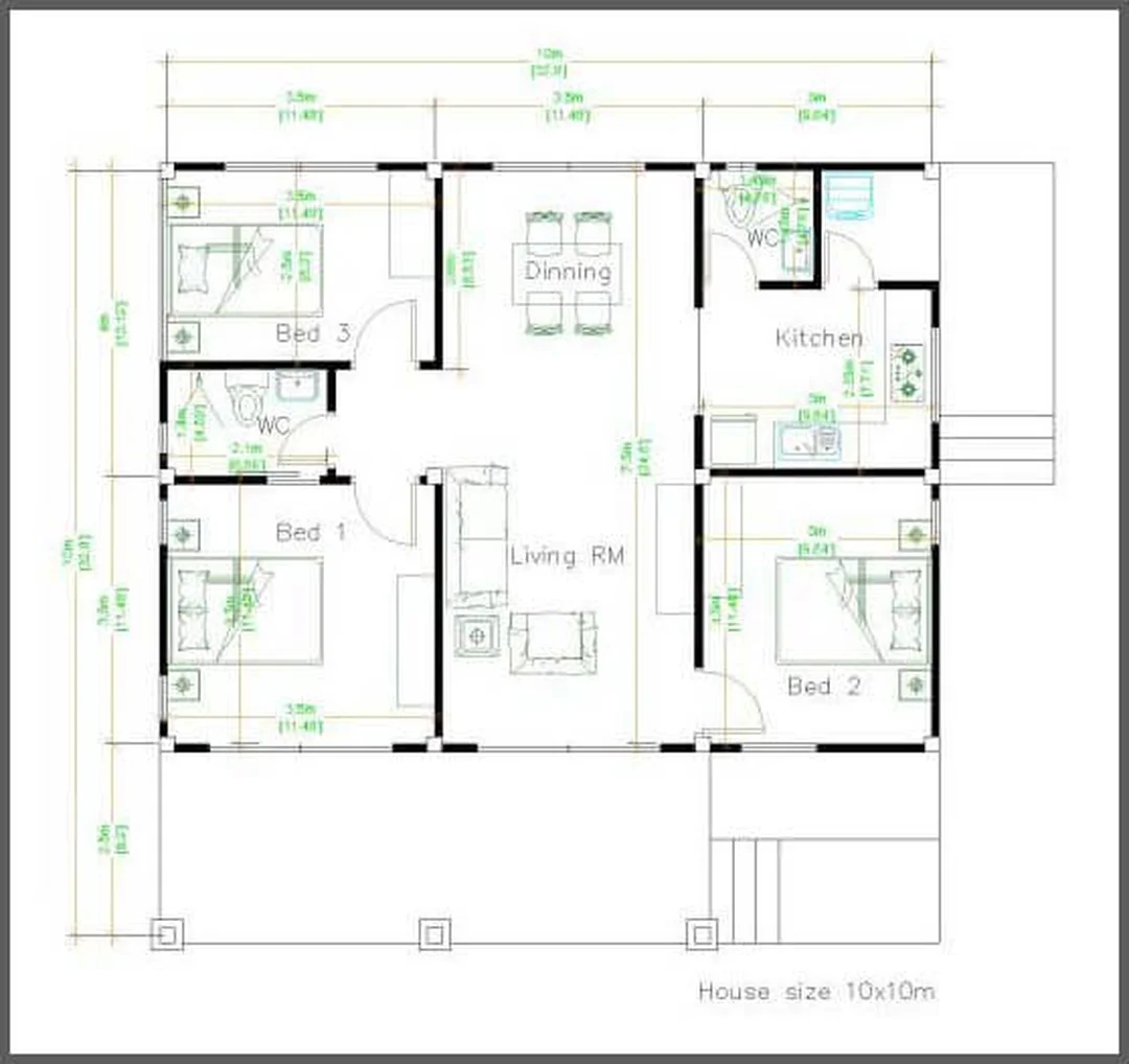 bản vẽ nhà 10x10m mặt tiền hiện đại